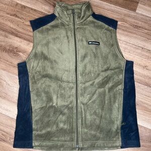 Columbia Fleece Vest Mens L Green Full Zip Outdoor Hiking Sleeveless Warm